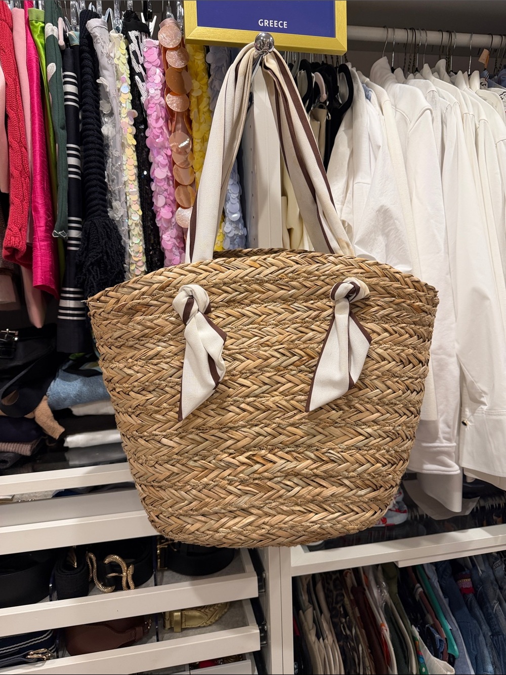 Target Natural Straw Tote with Cream Ribbon Handles